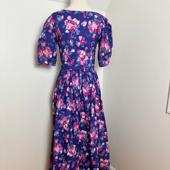 Vintage purple floral Laura Ashley ss dress, US 10 - Picture 5 of 7